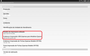 Diretivas para configuração da impressora EPSON com o módulo de impressão Android FIFO